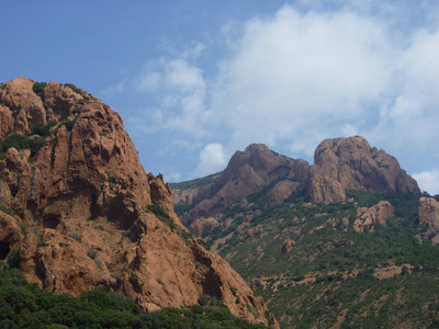 岩石 美丽的 小山 海洋 风景 天空 夏天 法国 旅行 地中海