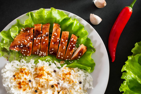食物 照烧 芝麻 沙拉 大米 晚餐 烹饪 日本人 日本 中国人