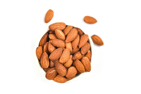 Almond isolated  Nuts on white background natural protein food 