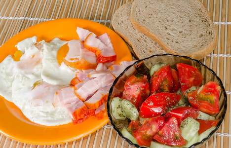 菜单 西红柿 培根 盘子 番茄 早晨 鸡蛋 食物 早餐 美味的