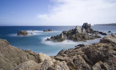 地中海 海景 海湾 美丽的 花岗岩 石头 海滨 岩石 天堂