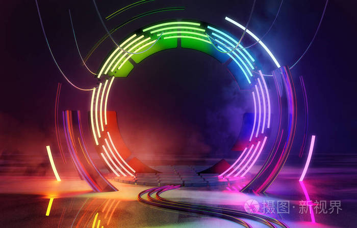 霓虹色环空舞台灯光背景照片 正版商用图片2910qh 摄图新视界