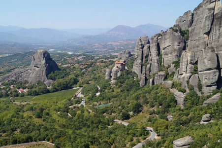 天空 旅行 夏天 全景 小山 全景图 希腊 山谷 岩石 旅游业