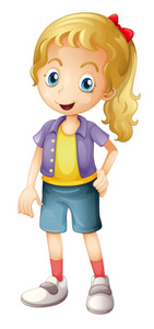 卡通 紫色 头发 小孩 女孩 恤衫 女士 形象 人类 微笑