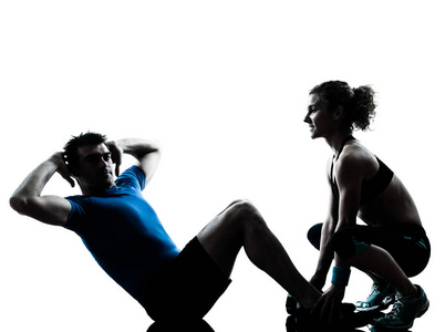 在室内 运动 俯卧撑 健身 教练 女人 男人 腹部 阴影