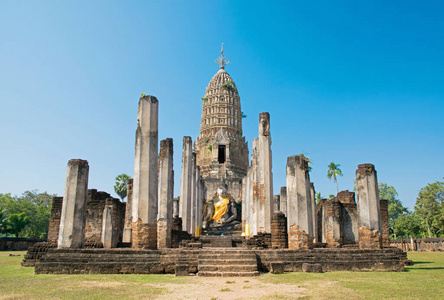 Ancient pagoda and old architecture in Sukhothai, Thailand. 