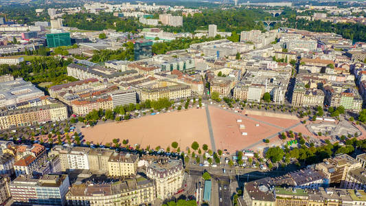 Geneva, Switzerland. Flight over the central part of the city. P