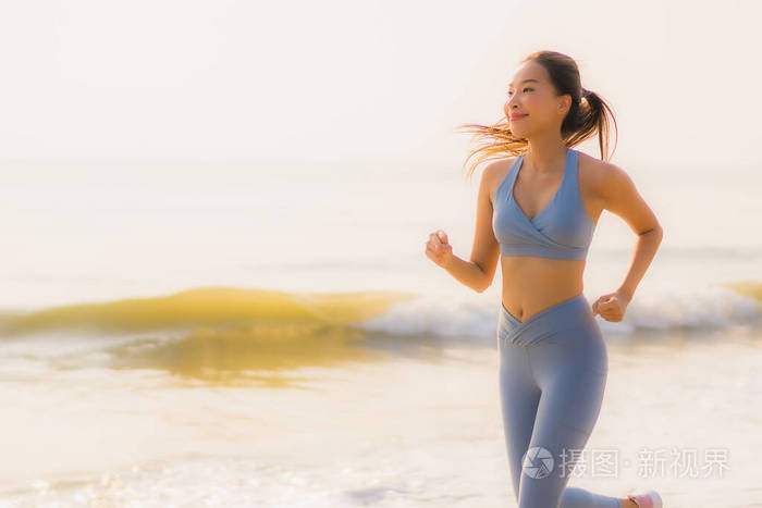 Portrait sport young asian woman prepare exercise or run on the 