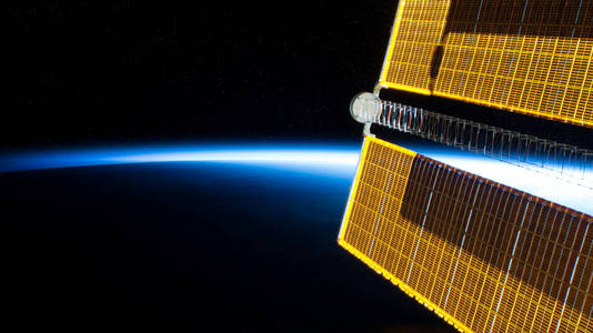 View of planet Earth horizon from a space station window during 
