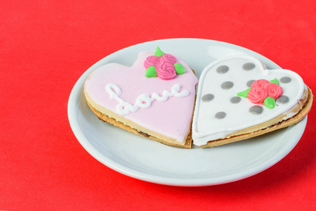 Greeting card for Sant Valentines day. Sweet cakes in a form of 