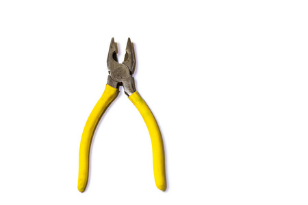 pliers isolated work tool, yellow handle equipment 