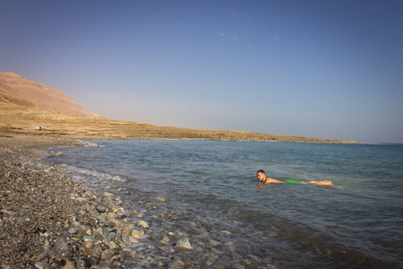 Dead sea Israel. Salt water beautiful mountain background 