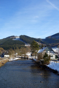 自然 风景 草地 乡村 领域 流动 冬天 德国 季节 森林