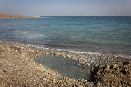 Dead sea Israel. Salt water beautiful mountain background 