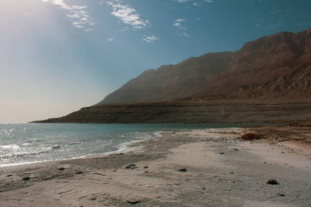 Dead sea Israel. Salt water beautiful mountain background 