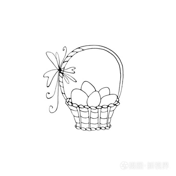 复活节快乐有鸡蛋和郁金香花的提篮为春天假日彩书贺卡设计元素