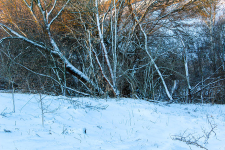 winter landscape with river and trees sunset over lake house on 