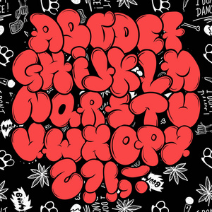 设置街头字体的书法设计字母表涂鸦风格的标签字母写记号笔墨水或喷雾