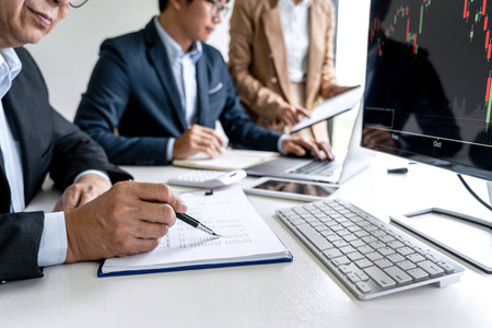 Business team partner working with computer, laptop, discussion 