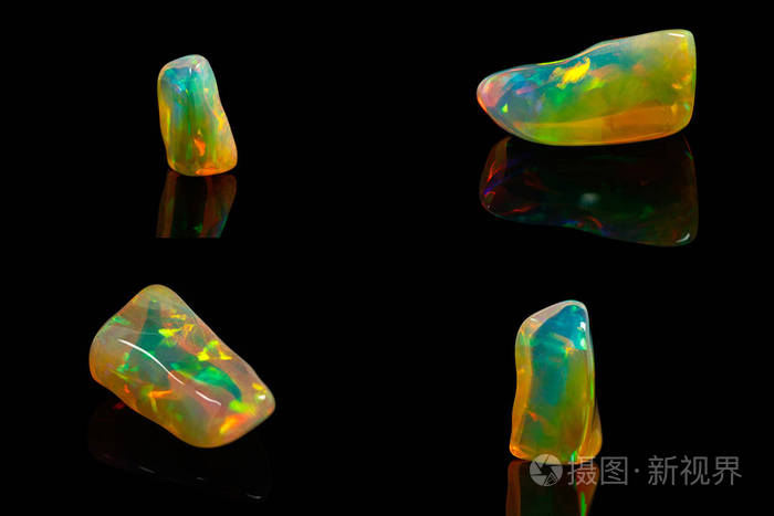 巨大的矿物石稀有美丽的蛋白石黑色背景