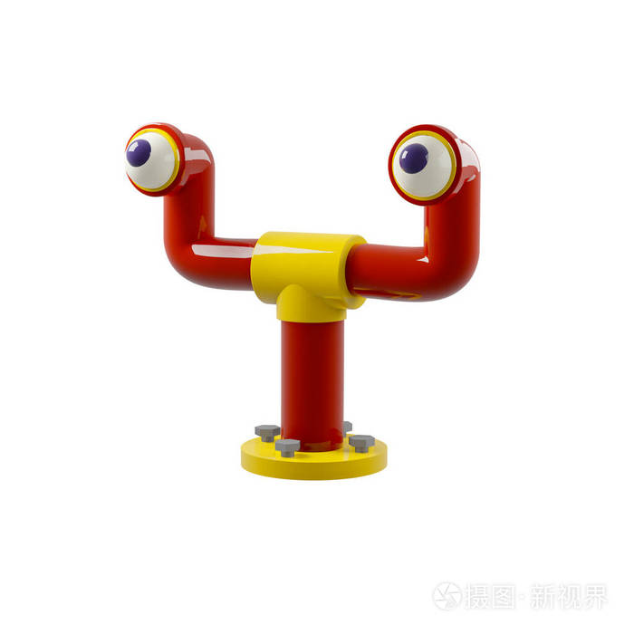 卡通怪兽在下水道管道里光彩夺目看起来像是在望远镜