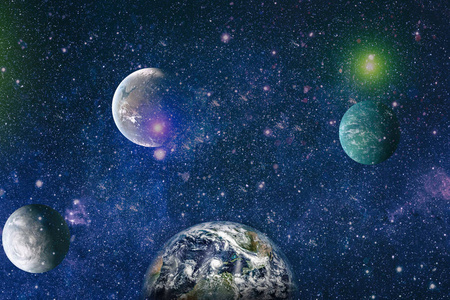地球和太空中的星系.科幻艺术.这张图片的元素由美国宇航局提供.照片
