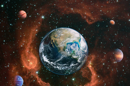 银河系中的地球行星用于科学设计.地球和太空中的星系.科幻艺术.