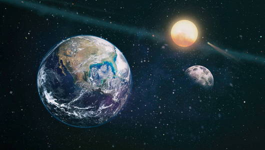 银河系中的地球行星用于科学设计.地球和太空中的星系.科幻艺术.