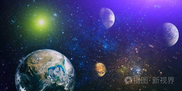 银河系中的地球行星用于科学设计地球和太空中的星系