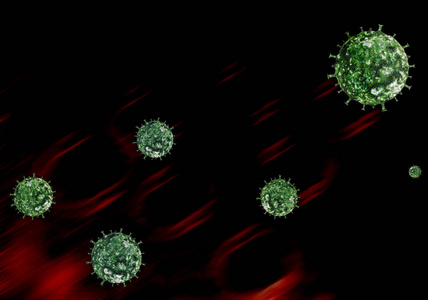 Virus in motion against a dark background. 