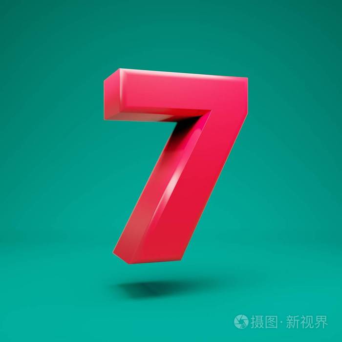 薄荷色背景的粉红色3d数字7