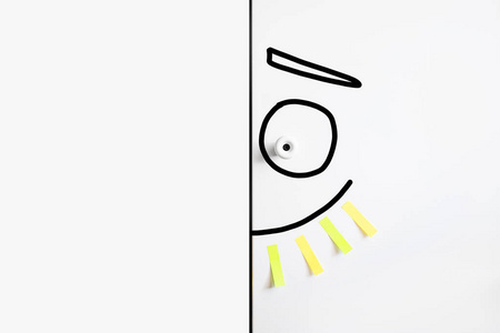 白板贴纸便笺空白贴纸白色抽屉把手不规则微笑记号笔眼睛善良的空一半