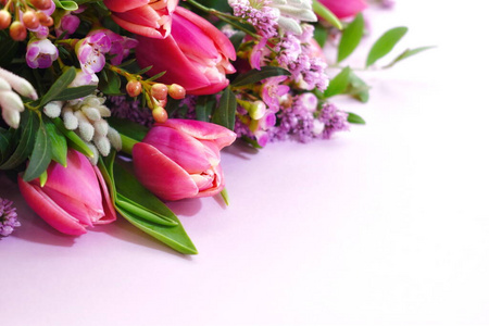 花卉背景。卡片的柔和颜色。设计师采花。喜庆的春天