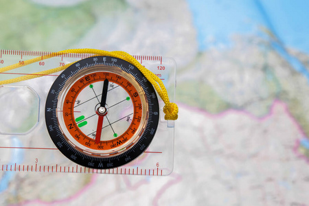 Magnetic compass and map. 