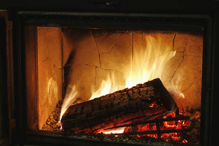 在壁炉里烧木头。
