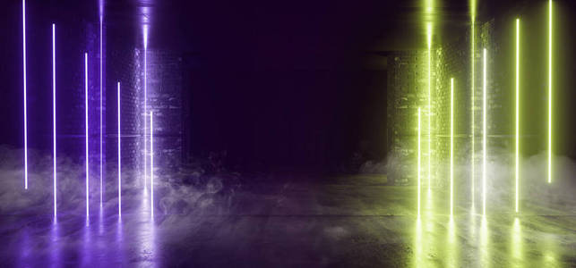 Smoke Neon  Glowing Yellow Violet Pantone Sci Fi Basement Retro 