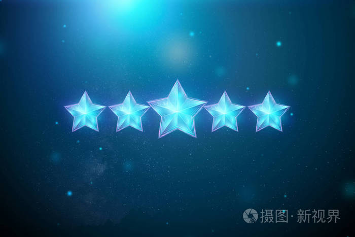 蓝色背景上的5颗蓝色星星分配新的评级服务评级新的