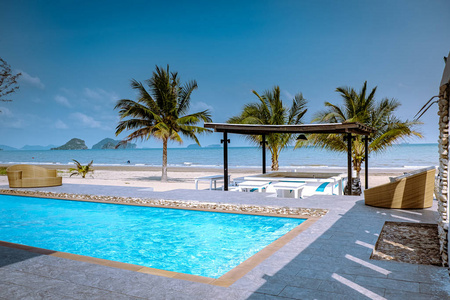  beach with palm tree and swimming pool in Thailand Chumphon are