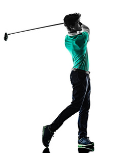 男子高尔夫球手高尔夫孤立阴影轮廓白色背景