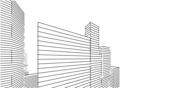 三维建筑插图建筑透视线。