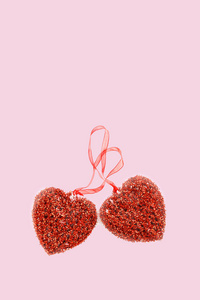 Valentines Day heart made of red glitter hearts with copy space 