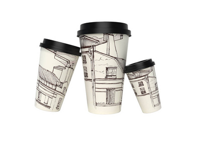 3d rendering of group of dimensional disposable paper cups with 