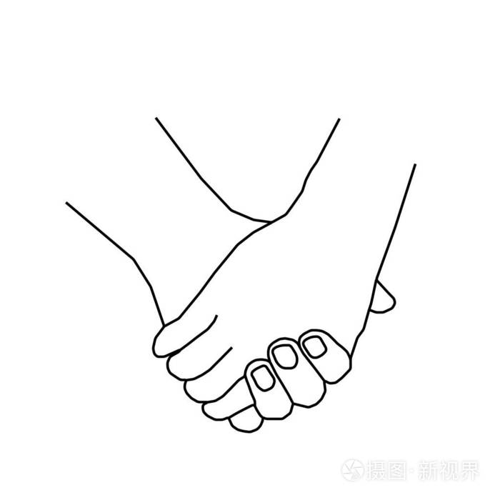 手牵手白底连续线条图