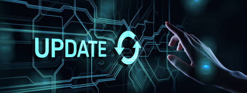 系统升级在虚拟屏幕上更新系统升级软件版本技术概念.照片