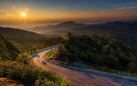 夏天 朦胧 泰国 场景 公路 天空 黎明 秋天 国家的 日出