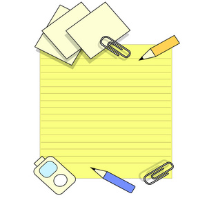 黄纸笔记和学校笔记铅笔和设备