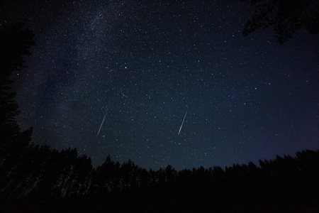 夜晚有一百万颗星星。长期暴露。流星雨。银河系