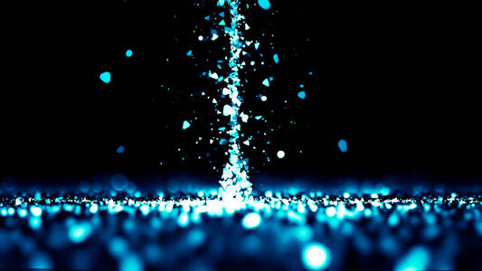 蓝色粒子。三维插图，三维渲染。