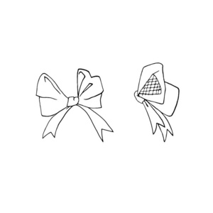 一套轮廓轮廓蝴蝶结丝带.涂鸦,艺术线条,彩色书,手绘.