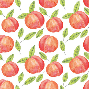 桃的海报桃叶水彩无缝图案.设计背景明信片,海报照片